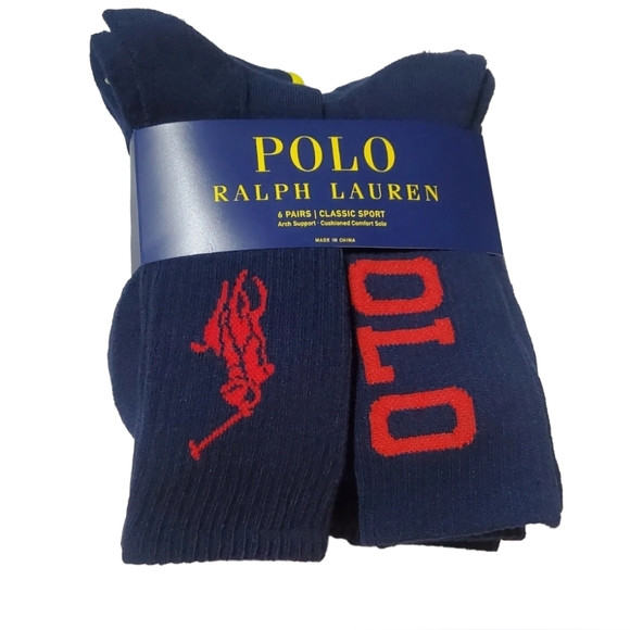 Polo Ralph Lauren Men's Blue Navy Classic Sport Crew Sock 6-Pack (10-13) - Picture 1 of 1